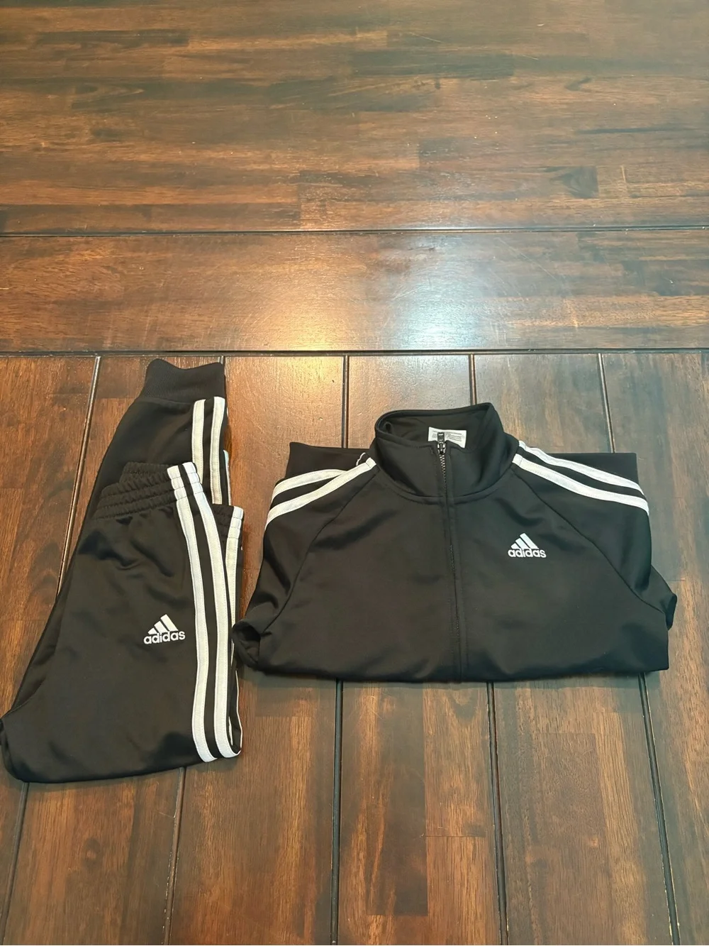 Adidas Kids Black Track Jacket & Pants Set with White Stripes (4T)